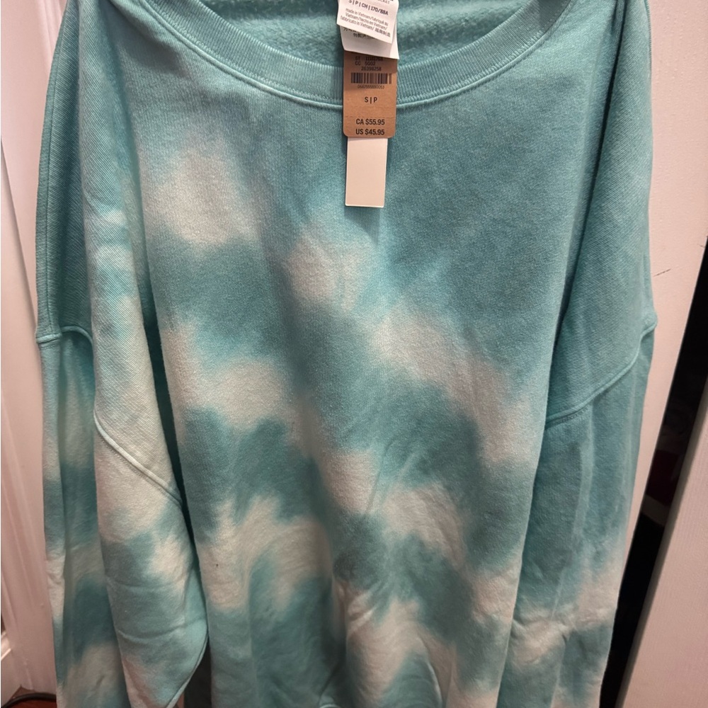 PINK Victoria's Secret Aqua and White Sweatshirt